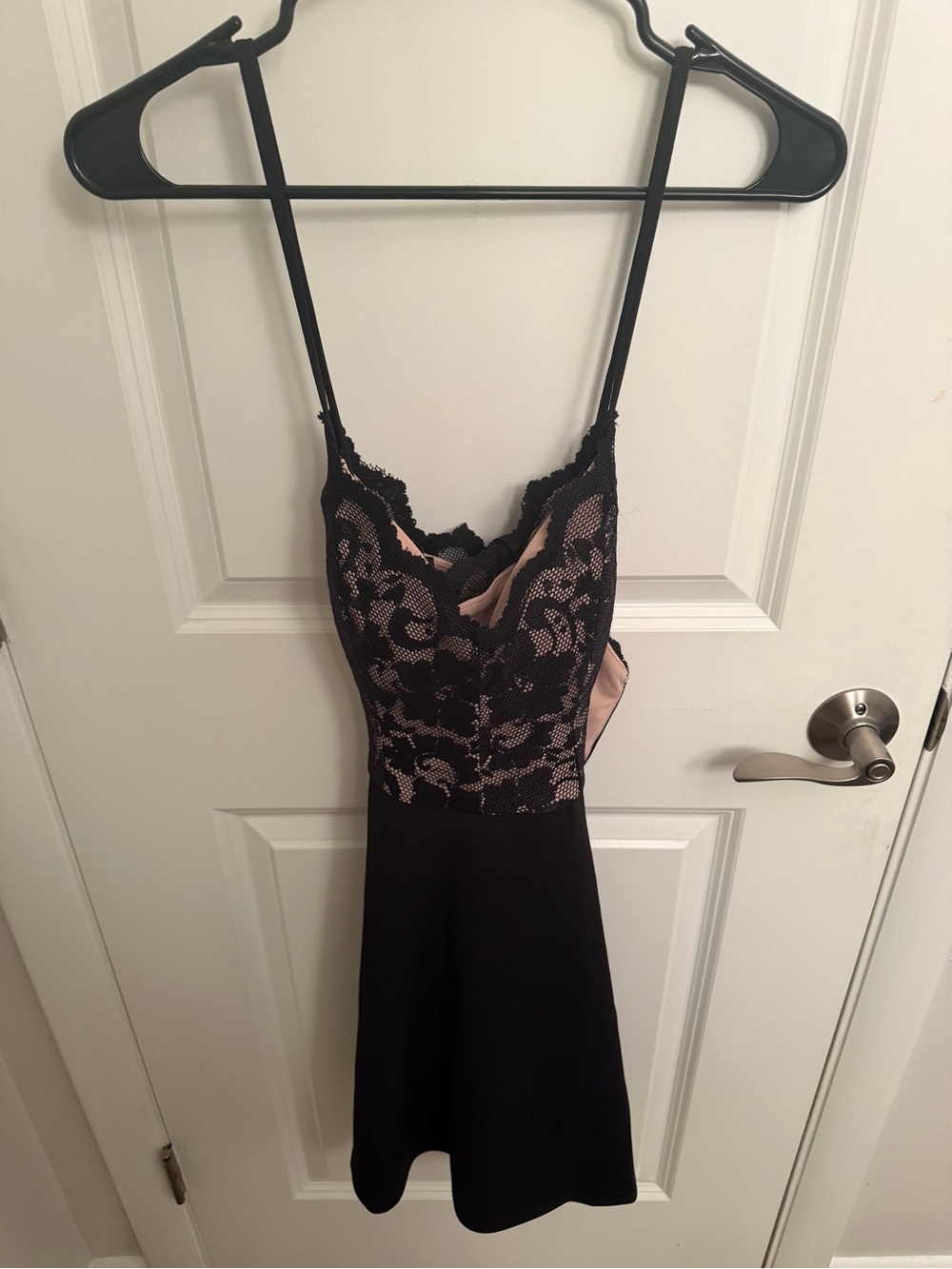 Black Criss Cross Lace Overlay Pink Slip Evening Dress